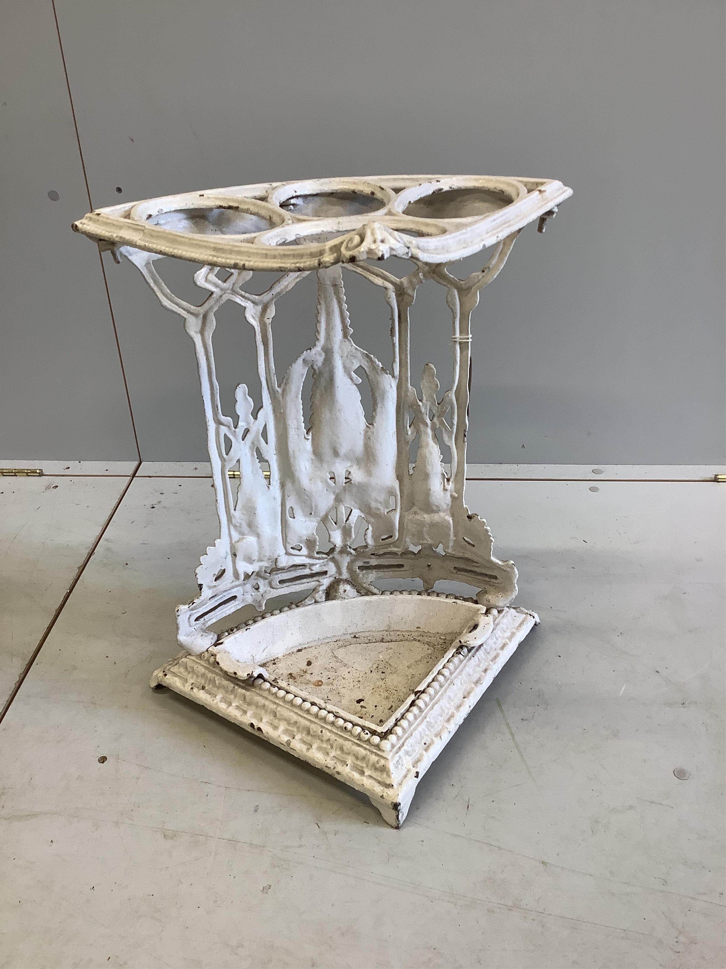 A Victorian Coalbrookdale cast iron fern pattern corner stick stand, width 45cm, depth 32cm, height 58cm. Condition - good